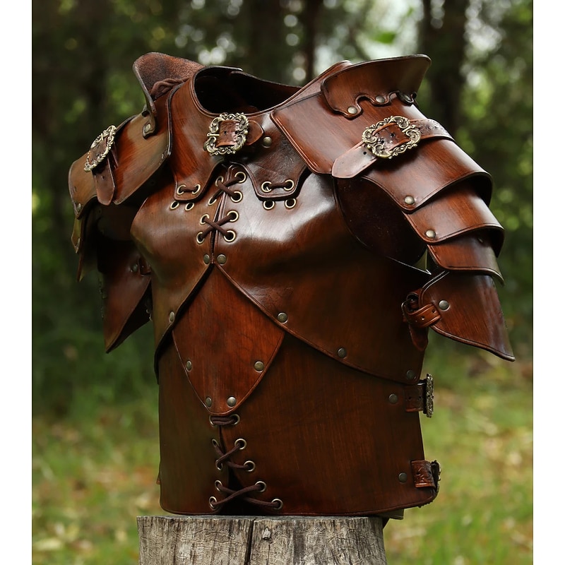 Retro Vintage Medieval Renaissance Armor Shoulder Armor Chest Guard Warrior Knight Ritter Viking Fancy Dress Unisex Viking Halloween Carnival Performance LARP Ren Faire Adults' Shoulder Armor4
