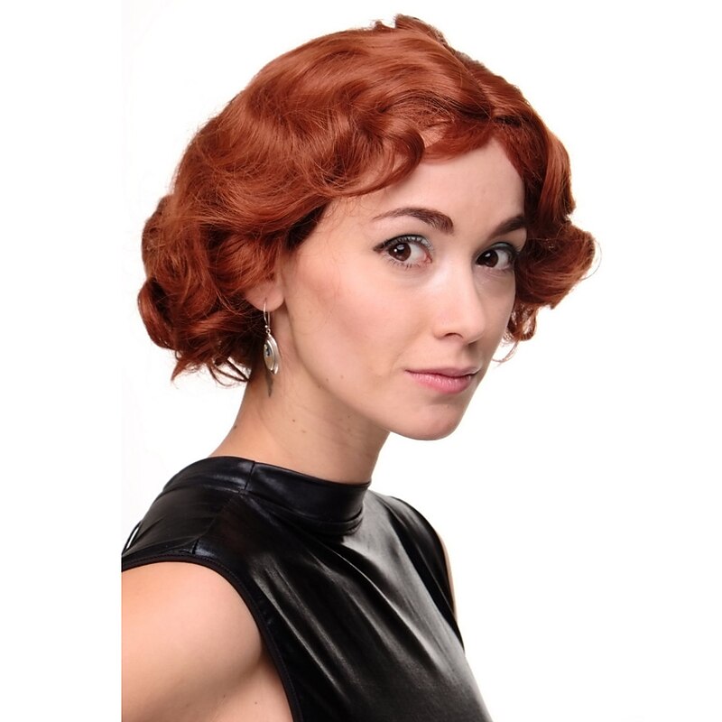 Lady Wig Short Bob 20s 30s Twenties Movie Star Diva Charleston Swing Style Wave Copper Red Halloween Wigs3