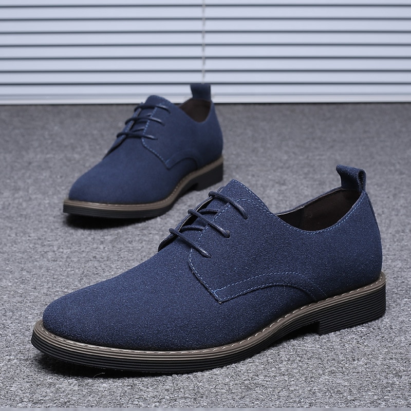 Men's Casual Blue Faux Suede Oxford Shoes - Comfortable Lace-Up Design with Stylish Stitching for Everyday Wear2