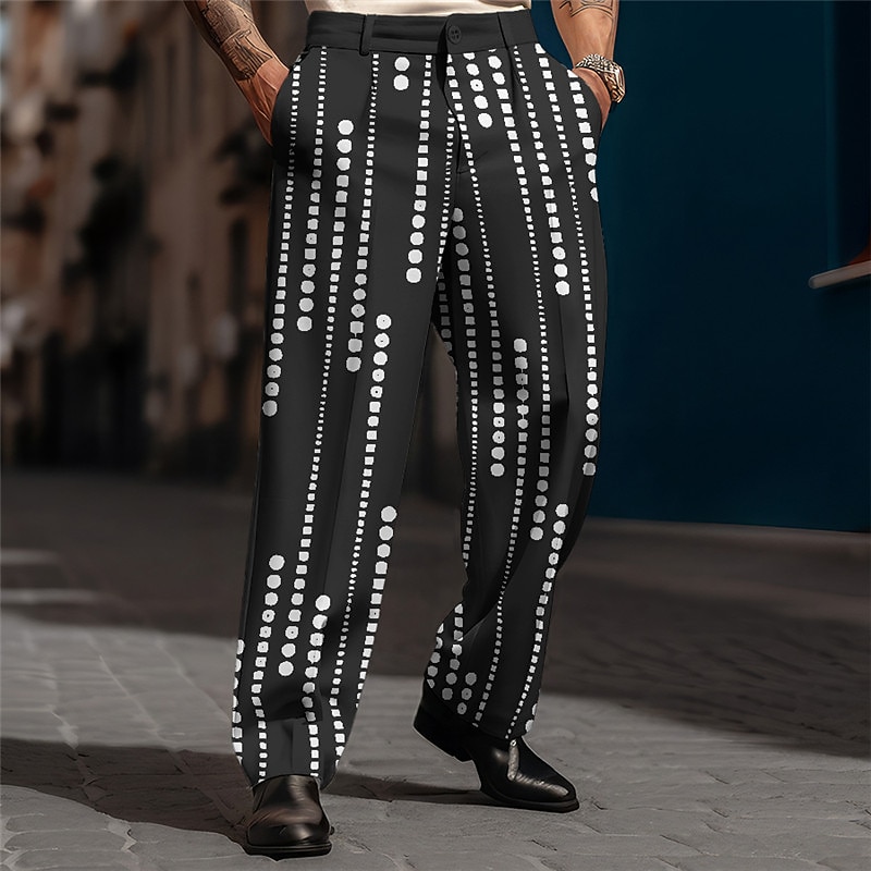 Geometry Vintage Men's 3D Print Pants Trousers Outdoor Street Wear to work Polyester Black White Navy Blue S M L High Elasticity Pants2