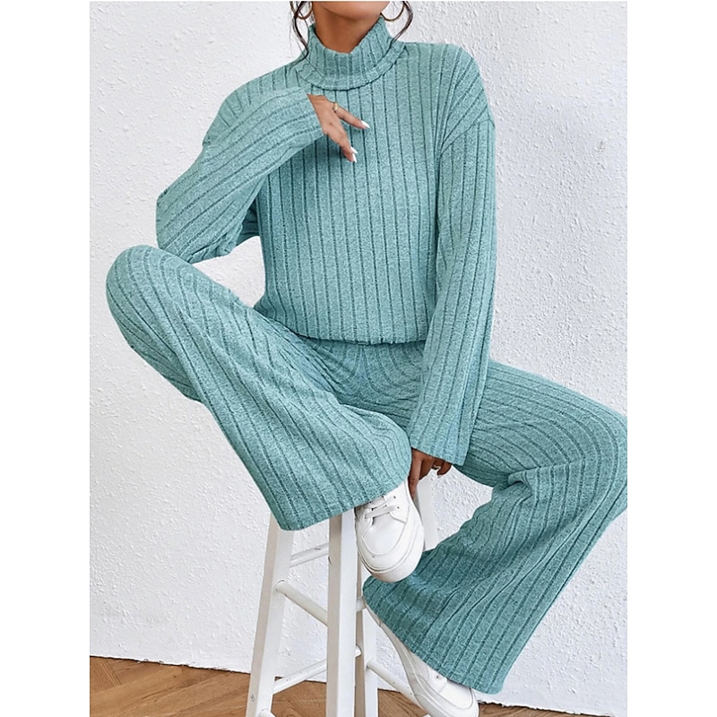 Women's Loungewear Sets Pure Color Casual Comfort Soft Home Street Daily Breathable High Neck Long Sleeve Sweater Pant Fall Winter Home Outfits2