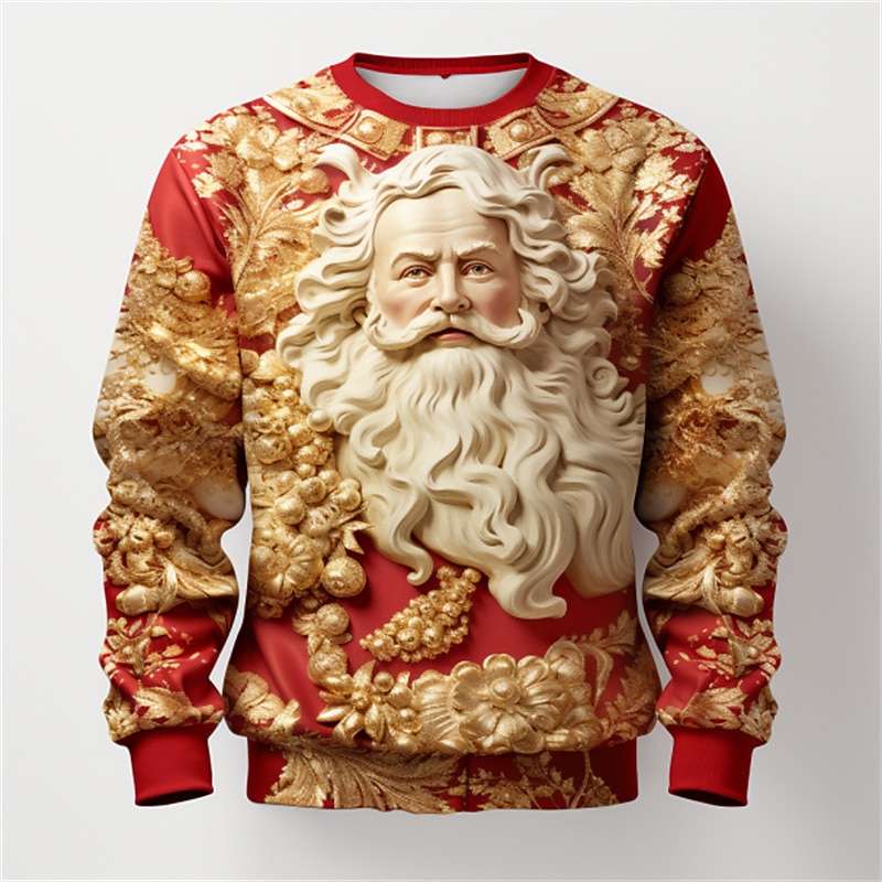 Men's Graphic Santa Claus Sweatshirts Golf Pullover Sweatshirt Long Sleeve Sweatshirt Crew Neck Fashion Daily Casual 3D Print Vacation Holiday Going out Print Spring &  Fall3