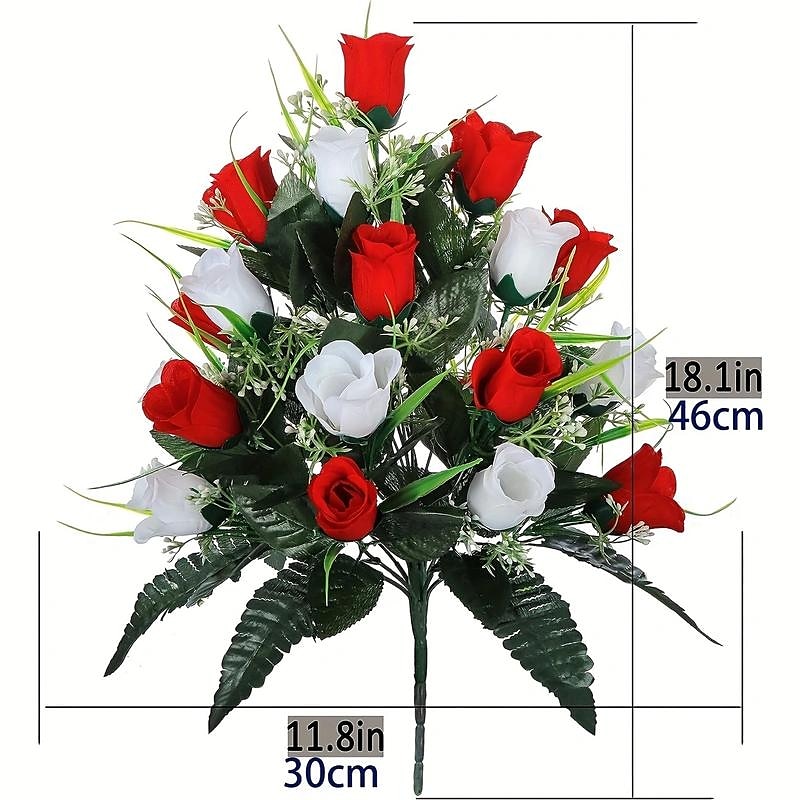 1pc Artificial Cemetery Flowers, Rose Flowers, Outdoor Grave Decorations Roses, Lasting & Non-Bleed Colors, Red & White, Without Cemetery Vase2