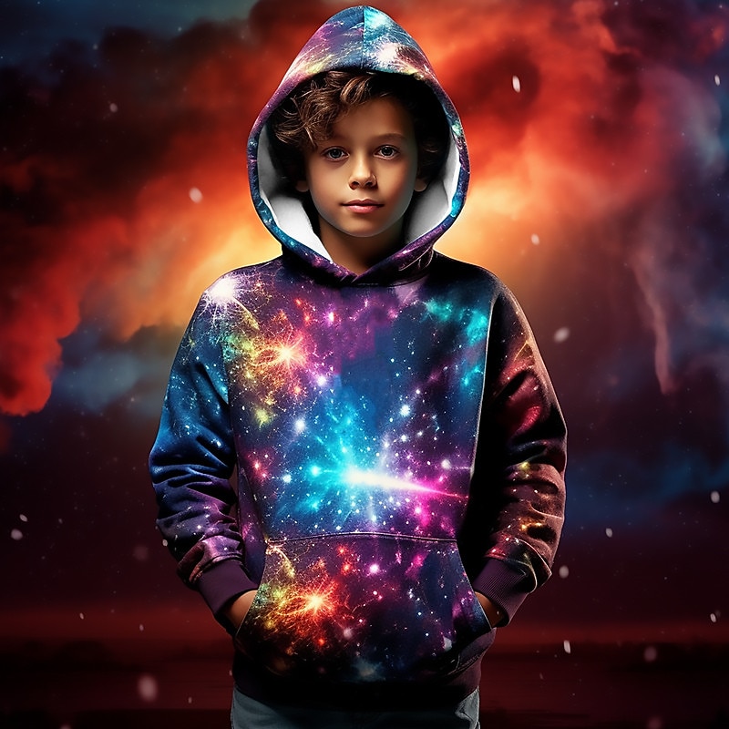 Boys 3D Galaxy Hoodie Long Sleeve 3D Print Active Basic Kids School2