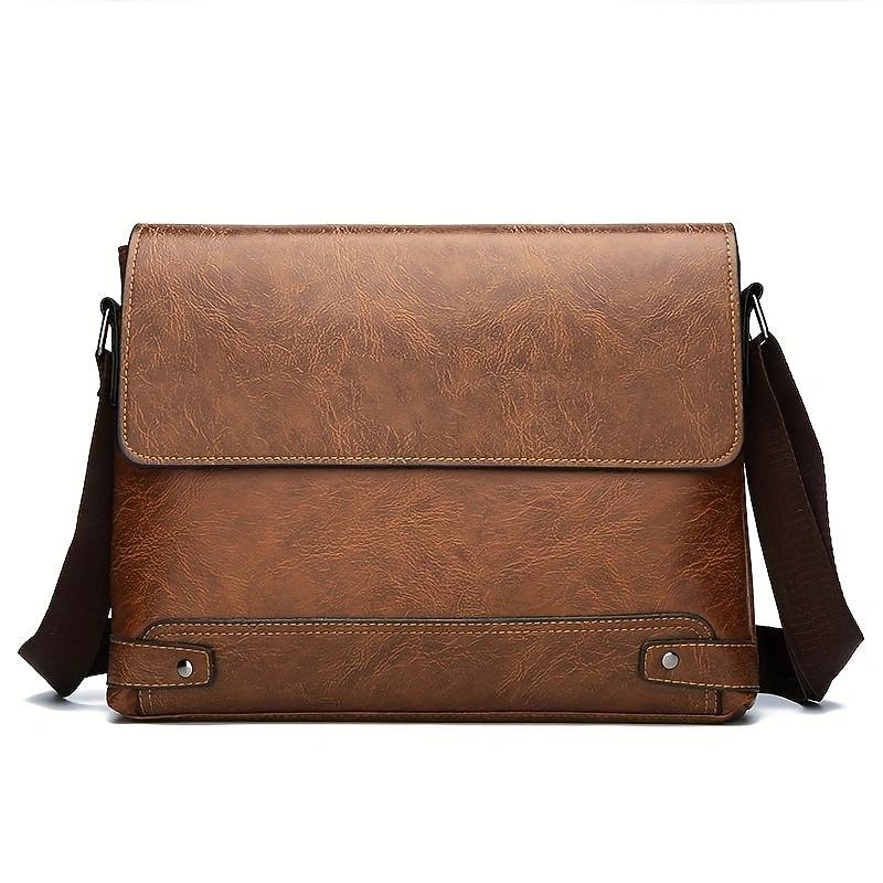 Men's Brown Faux Leather Messenger Bag - Classic Crossbody Design with Adjustable Strap, Perfect for Work or Travel