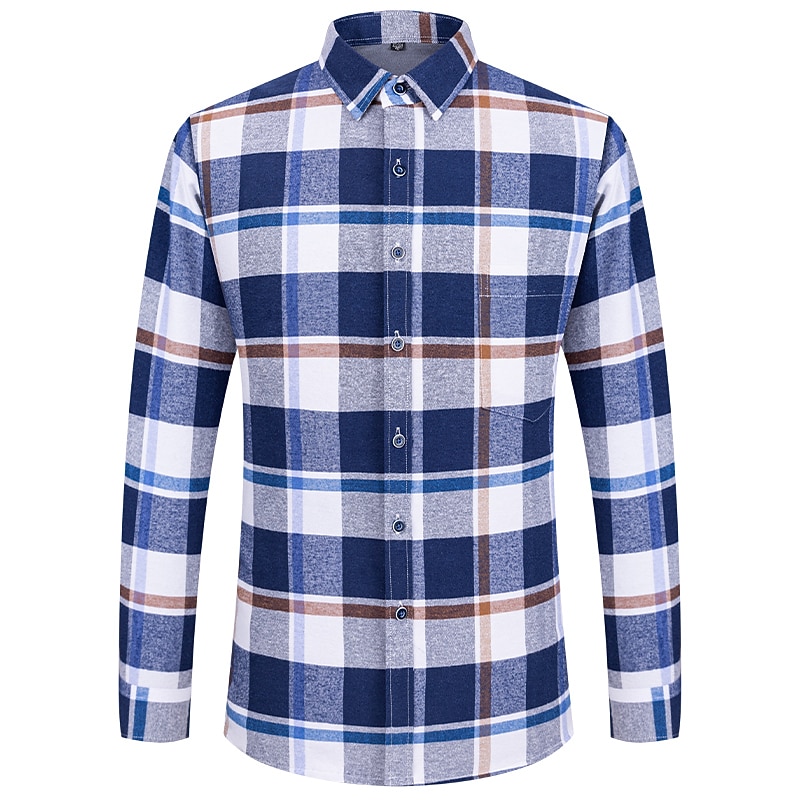 Men's Shacket Plaid / Striped / Chevron / Round Vacation New Year Light Blue Navy blue+white Yellow Red Long Sleeve Classic Collar Fall / Winter Clothing Apparel Print2