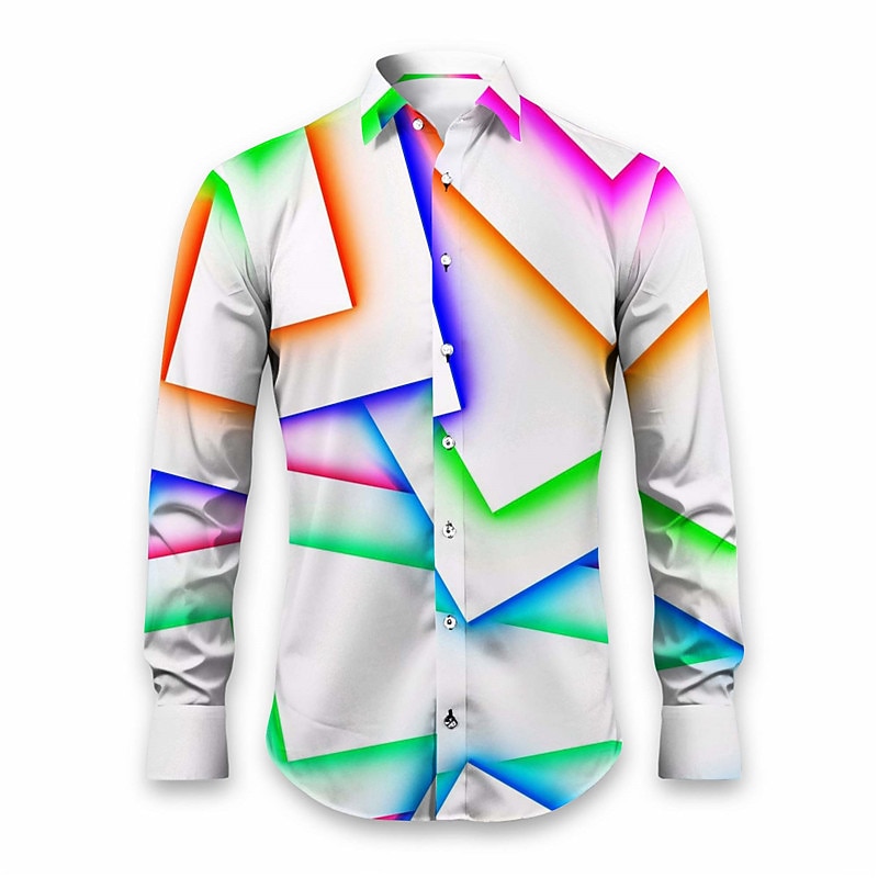 Men's Geometric Pattern Geometry Shirt Button Up Shirt Long Sleeve Artistic Daily Wear Going out Fall & Winter Turndown Print Button-Down Black White Blue Orange Khaki2