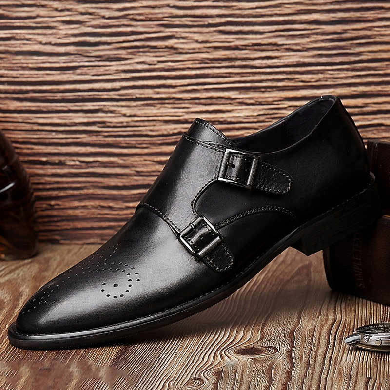 Men's Dress Loafers & Slip-Ons Brogue Monk Shoes Business British Gentleman Office & Career Party & Evening Leather Shoes Black Brown Spring Fall2