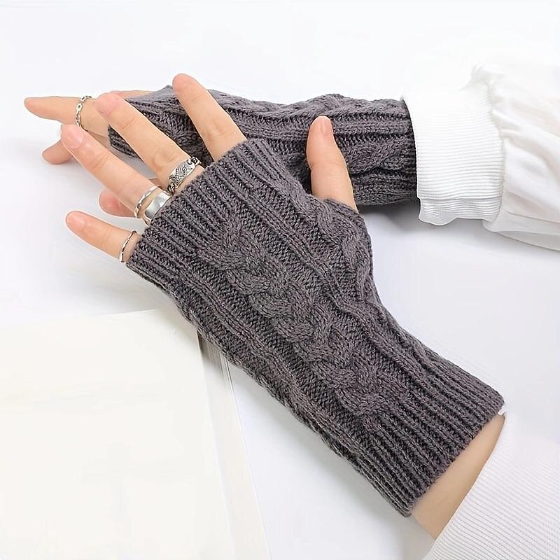 Monochrome Knitted Gloves Short Half Finger Warm Gloves Elastic Fingerless Touch Screen Fall Winter Gloves2