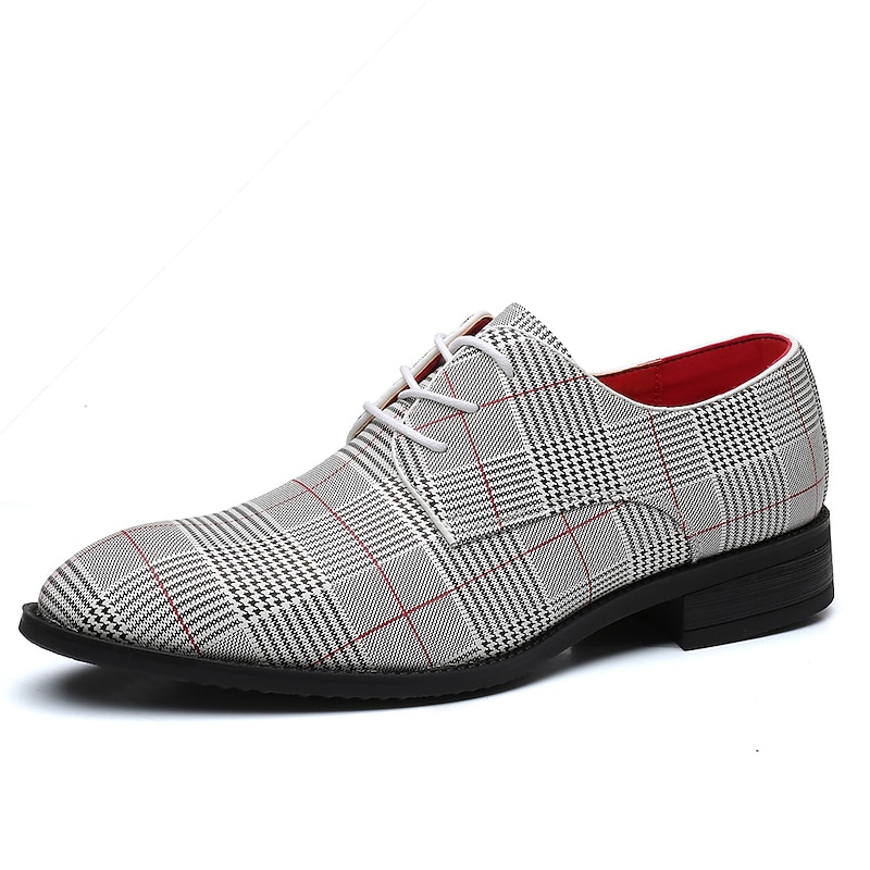 Men's Classic Plaid Lace-Up Oxford Shoes with Red Lining – Vintage Checkered Dress Shoes for Formal Events, Office Wear, and Evening Parties4