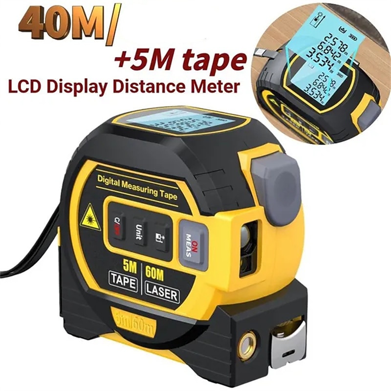 3 in 1 Laser Rangefinder 5m Tape Measure Ruler LCD Display with Backlight Distance Meter Building Measurement Device2