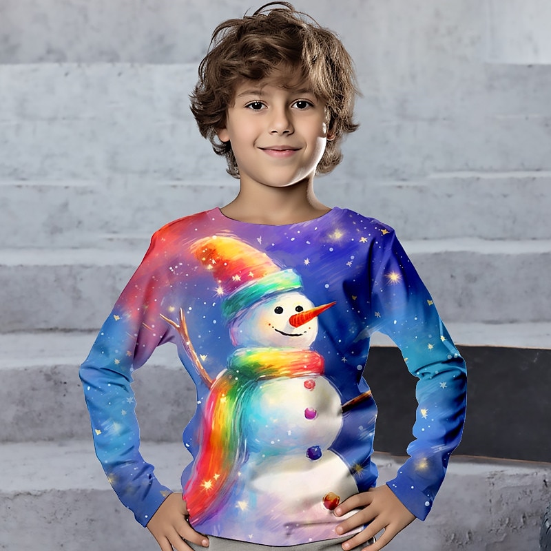 Boys 3D Snowman Christmas T shirt Tee Shirts Long Sleeve 3D Print Fall Winter Sports Fashion Streetwear Kids 3-12 Years Crew Neck Outdoor Casual Daily Regular Fit3