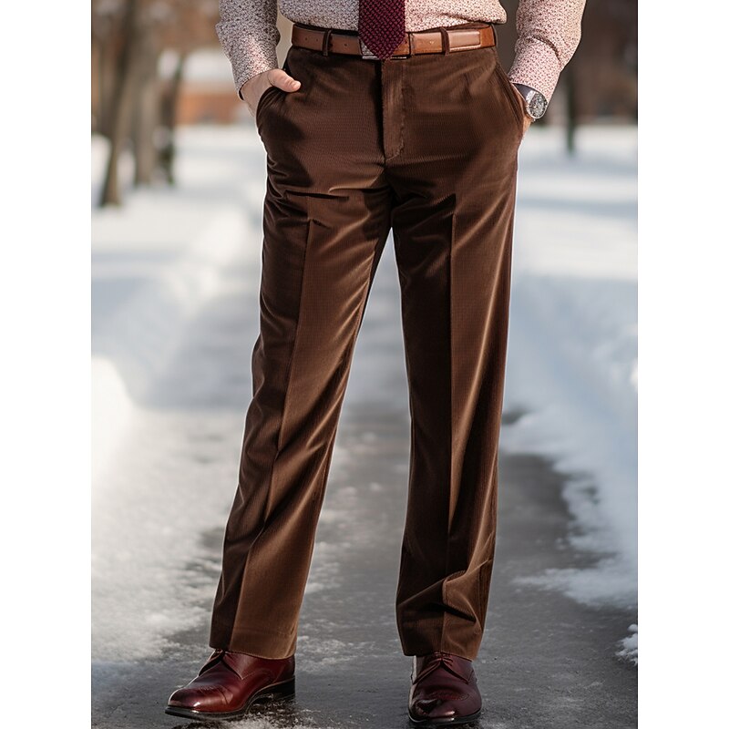 Men's Dress Pants Trousers Suit Pants Velvet Pants Pocket Straight Leg Plain Comfort Breathable Outdoor Daily Going out Fashion Casual Black Wine2