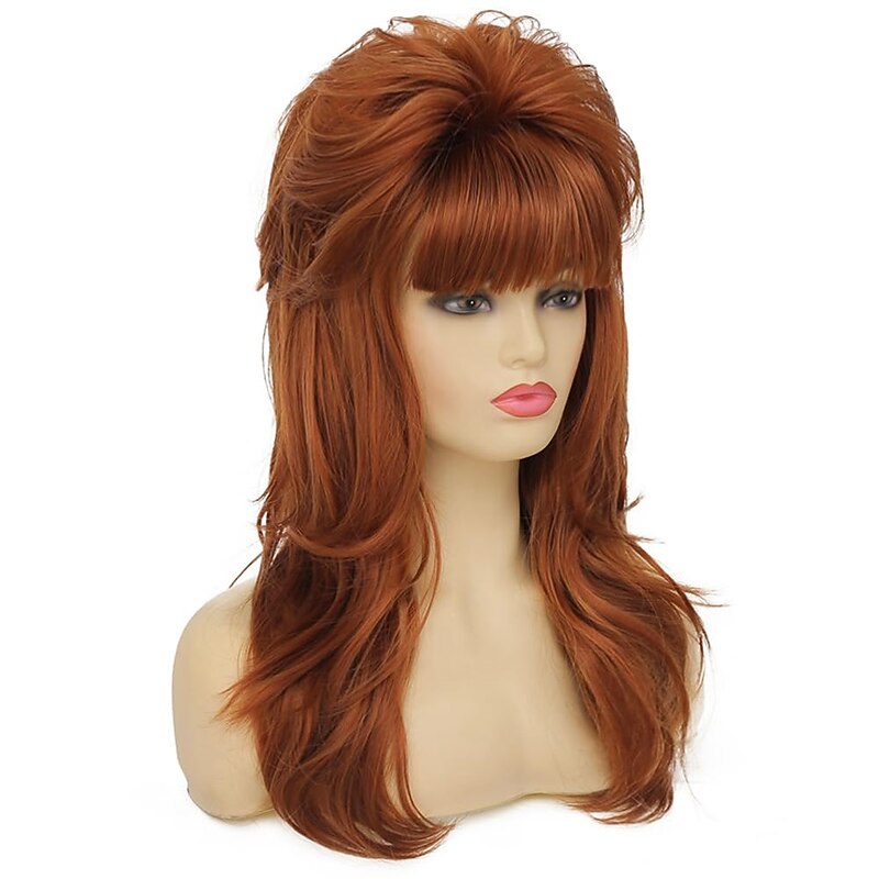 80s Women Mullet Wig Long Wavy Ginger Bouffant Synthetic Hair wigs for Married Housewife Vintage Costume or Carnival Party Halloween Wigs2