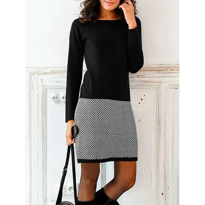 Women's Sweatshirt Dress Mini Dress Casual Dress Active Fashion Outdoor Going out Weekend Crew Neck Print Geometric Color Block Loose Fit Black Brown Green S M L XL XXL