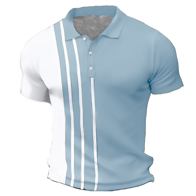 Men's Waffle Polo Shirt Golf Shirt Work Street Polo Collar Classic Short Sleeve Fashion Casual Striped Button Front Summer Spring Spring & Summer Regular Fit Black Pink Army Green Blue Light Grey3
