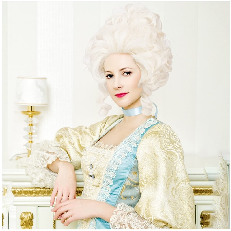 Madame Morrible Wicked Cosplay Witches Wig Platinum Blonde Beehive Wig 18th Century Baroque Wig for Women Lady Natural Synthetic Victorian Cosplay Party Costume Wig (Platinum Blonde) Halloween Wigs2