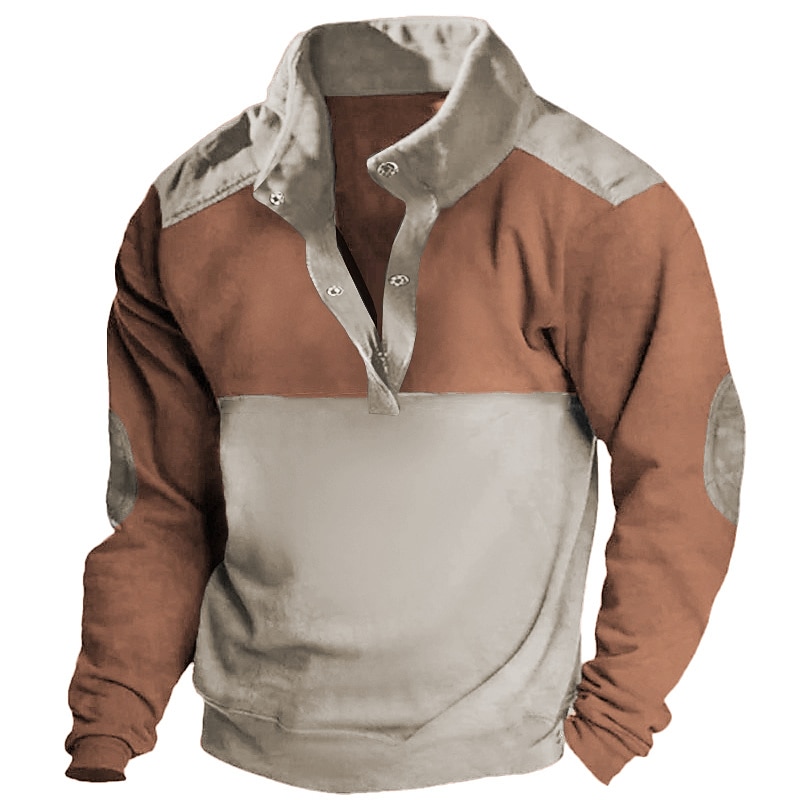 Men's Sweatshirt Black Brown Khaki Standing Collar Color Block Patchwork Sports & Outdoor Daily Holiday Streetwear Basic Casual Spring &  Fall Clothing Apparel Hoodies Sweatshirts  Long Sleeve3