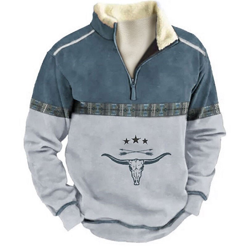 Men's Graphic Animal Color Block Sweatshirts Sweatshirt Zip Sweatshirt Long Sleeve Sweatshirt Quarter Zip Daily Cowboy Casual 3D Print Vacation Holiday Going out Print Fleece Fall & Winter2