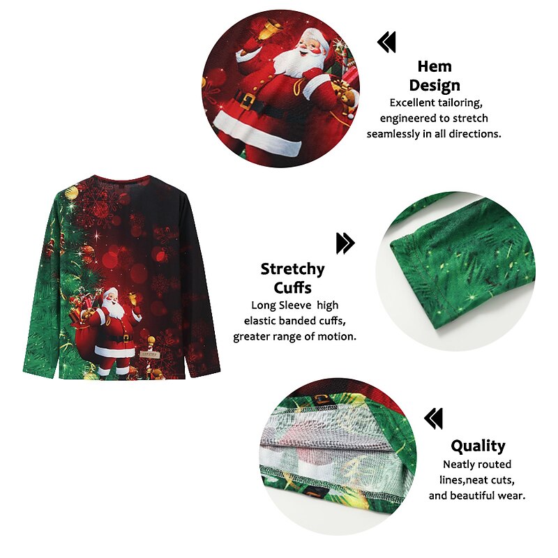 Christmas Men's Santa Claus Henley T Shirt Tee Sports Designer Basic Santa Claus Graphic Prints Long Sleeve Black Red Blue Outdoor Street Crew Neck Spring &  Fall Clothing Apparel 3D Print3