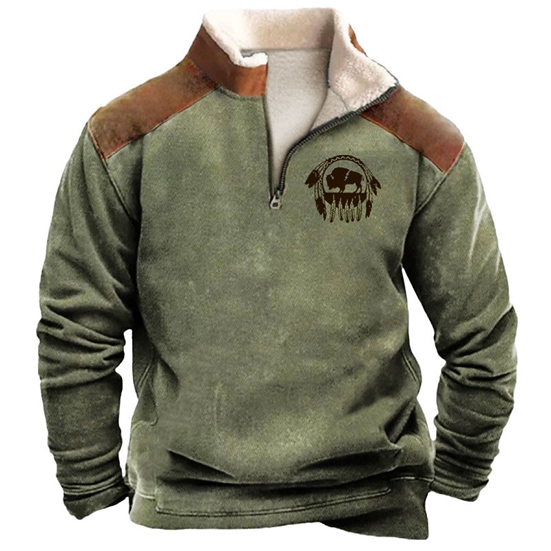 Men's Graphic Cowboy Sweatshirts Sweatshirt Zip Sweatshirt Long Sleeve Sweatshirt Quarter Zip Daily Casual Vintage Retro 3D Print Vacation Holiday Going out Print Fleece Fall & Winter