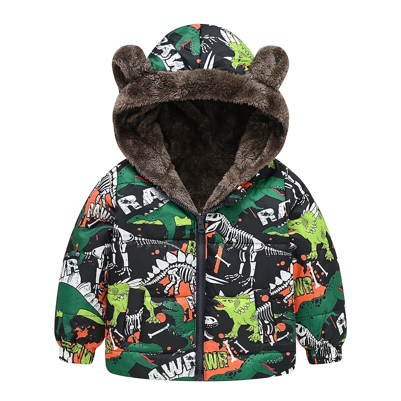 Toddler Boys Hoodie Jacket Outerwear Graphic Animal Cartoon Long Sleeve Zipper Coat Outdoor Adorable Daily 3204-6 Navy blue deer 3204-14 green camouflage 3204-19 Green and White Dinosaur Winter 3-7