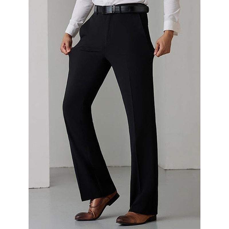 Men's Dress Pants Flared Pants Trousers Suit Pants Pocket Plain Comfort Breathable Outdoor Daily Going out Fashion Casual Black White4