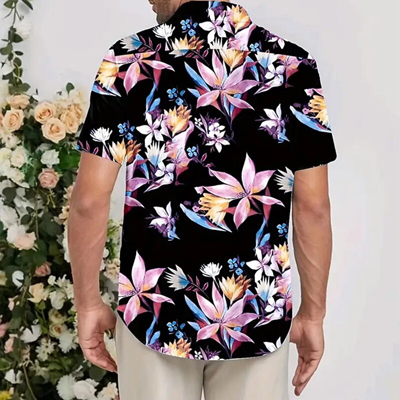 Men's Floral Tropical Flowers Shirt Summer Hawaiian Shirt Aloha Shirt Short Sleeve Shirt Turndown Casual Outdoor Street Casual Daily Black S M L3