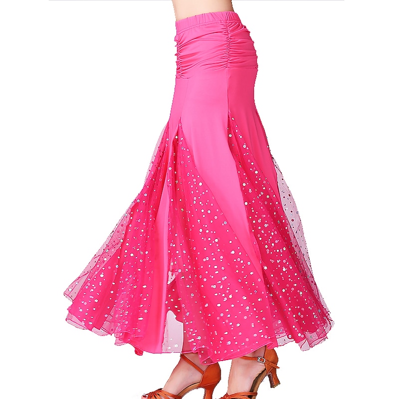 Ballroom Dance Skirts Printing Pure Color Splicing Women's Performance Training High Polyester2