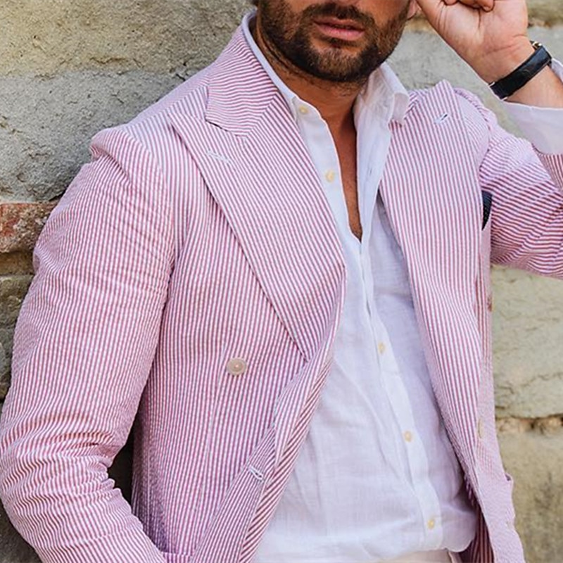Men's Blazer Jacket Closure collar Fashion Office Striped Blazer Pink Plus Size2