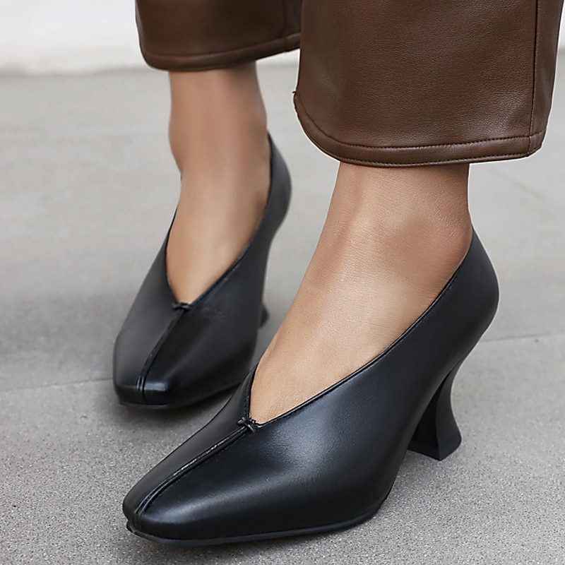 Women's Green Faux Leather Block Heel Pumps – Retro Minimalist Style for Work, Parties, and Everyday Wear4