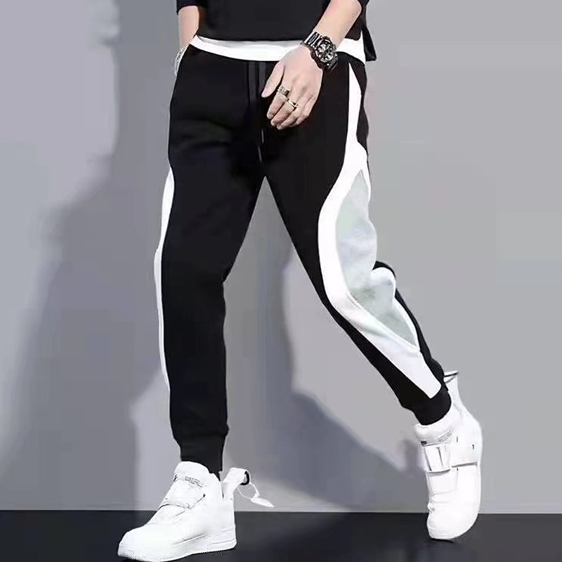 Men's Sweatpants Joggers Patchwork Pocket Drawstring Color Block Comfort Breathable Outdoor Daily Going out Fashion Casual Black Grey2