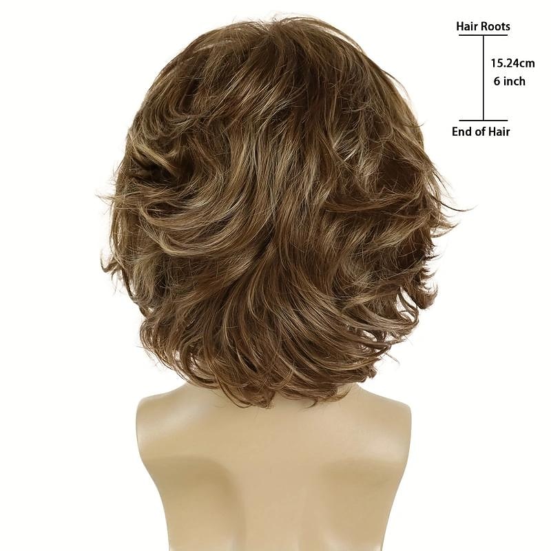 1pc Men's Natural Wig, Short Brown Synthetic Hair Mix Brown Wig With Bangs, Pixie Cut Hairstyle Layered Wig Party3