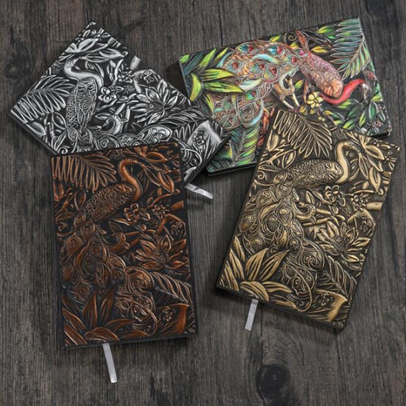 8 Types Embossed Leather Journal Diary Business Notebook  Agenda Antique Handmade Relief Notebook Phoenix Immortal Bird Travel Notebook Agenda Book Gift for Friends Size A5 (8.4x5x0.7 Inches)4