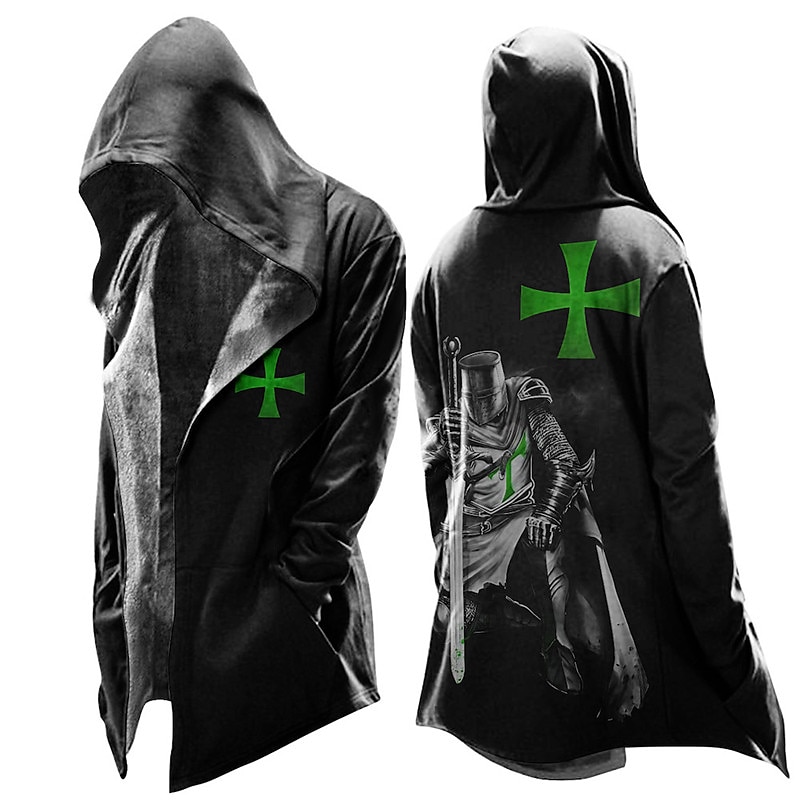 Men's Faith Winter Coat Fleece Jacket Coat Thermal Warm Vintage Abstract Daily Wear Going out Pocket Print Fall & Winter Hooded Long Sleeve Red Green2