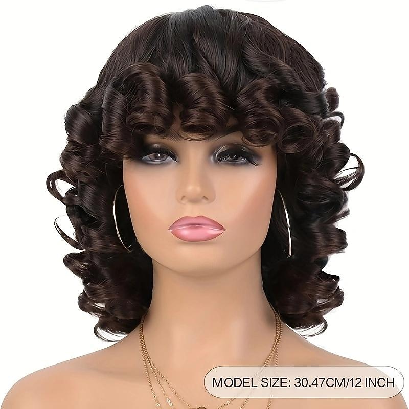 Short Afro Curly Wigs With Bangs For Women Kinky Curly Hair Wig 2 Tone Big Bouncy Fluffy Curly Wig 12Inch4