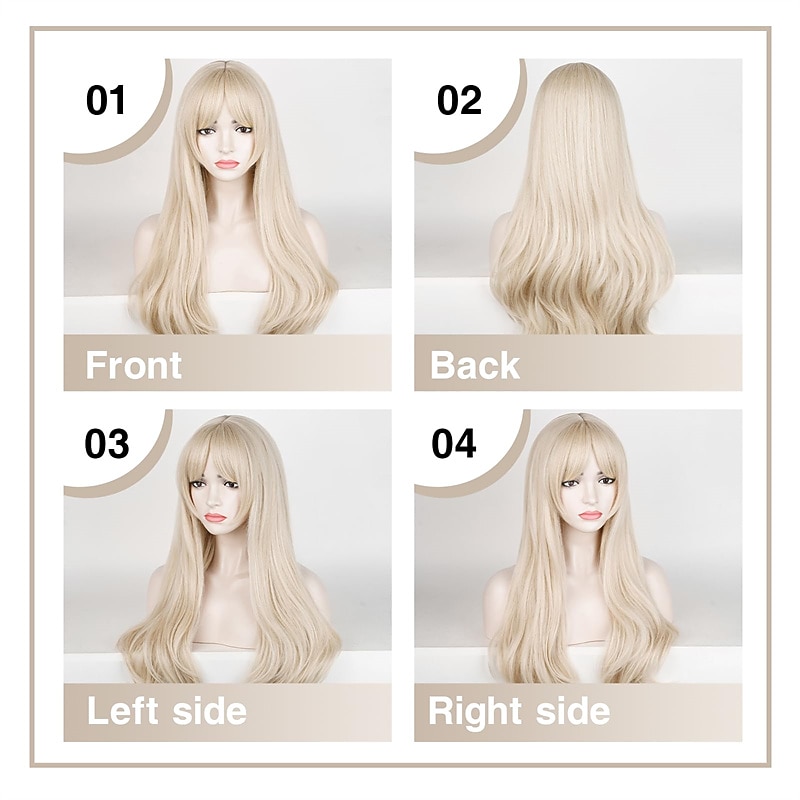 Long Blonde Wavy Wig for Women with Bangs 70s 60s Big Wavy Curly Cosplay Costume Wig for Halloween Party4