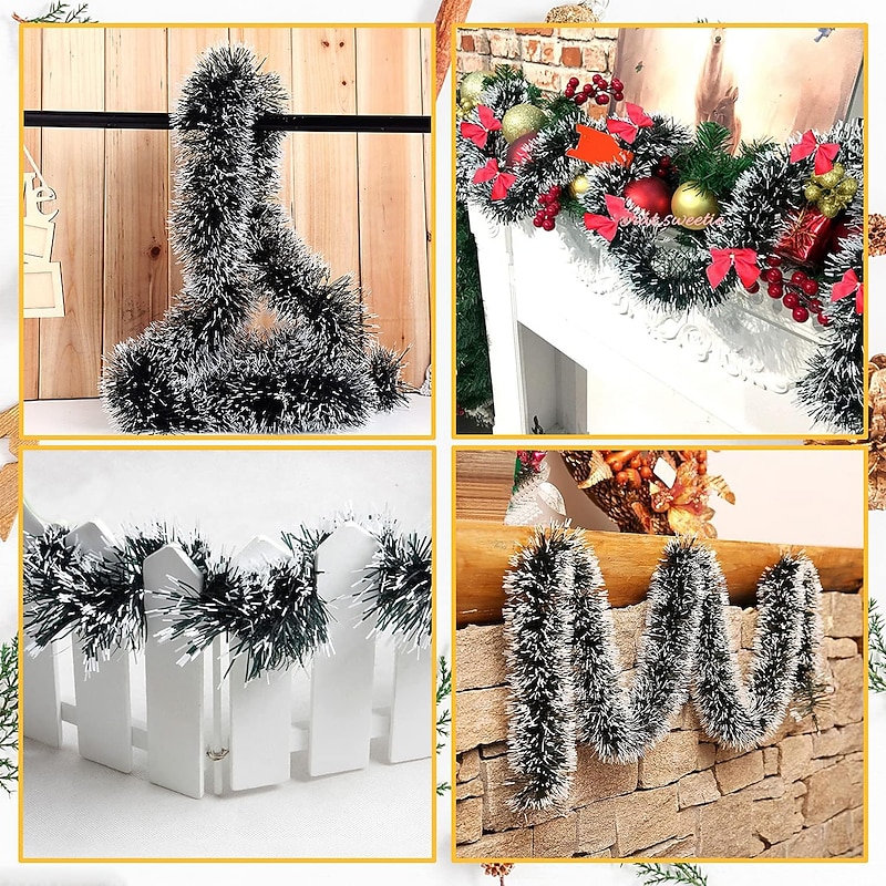 Christmas Shiny Garland with Light,Christmas Tinsel Garland Window Wall Decoration Christmas Tree Garland Hanging Decorations for Christmas Party Indoor and Outdoor Decorations 2m3