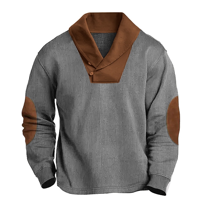 Men's Corduroy Shirt Polo Shirt Casual Sports Lapel Long Sleeve Vintage Old Money Style Color Block Patchwork Spring &  Fall Regular Fit Blue Brown Green Corduroy Shirt4