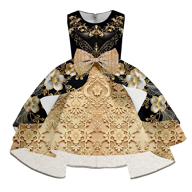 Girls' 3D Floral Party Dress Sleeveless 3D Print Summer Spring Fall Vacation Party Special Occasion Elegant Princess Beautiful Kids 3-12 Years Party Dress Swing Dress A Line Dress Above Knee Regular