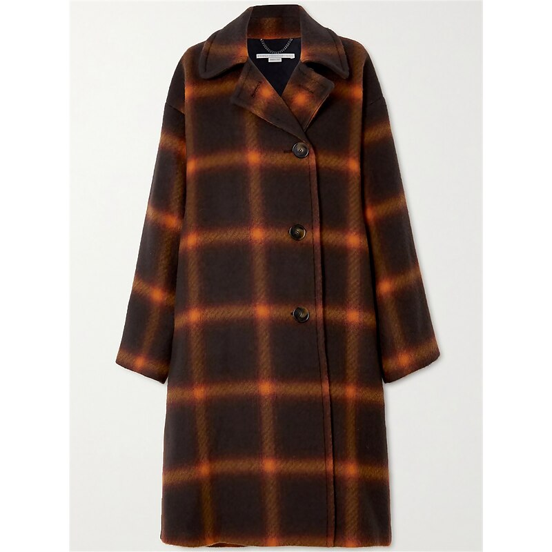 Women's Long Coat Overcoat Plaid Winter Coat Single Breasted Laple Trench Coat Warm Heated Jacket with Pockets Orange