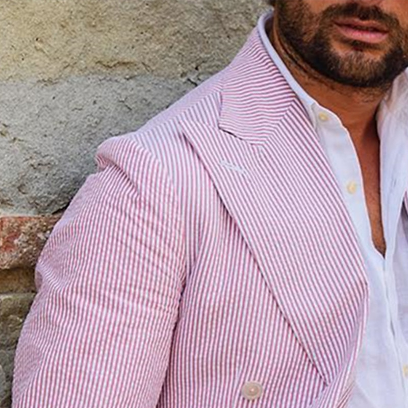 Men's Blazer Jacket Closure collar Fashion Office Striped Blazer Pink Plus Size3