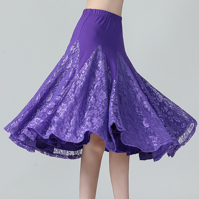 Ballroom Dance Skirts Lace Splicing Women's Performance Training High Lace