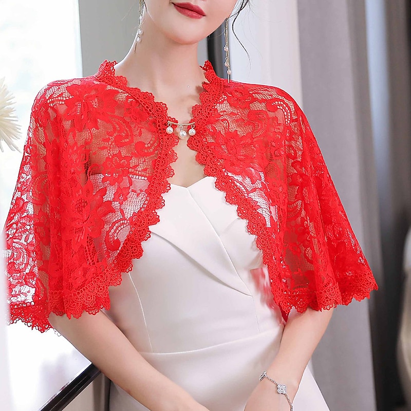 Women's Wrap Shrug Bridal's Wraps Wedding Guest 's Wraps Cape Elegant Luxury Sleeveless Polyester Wedding Wraps With Lace For Wedding Summer4