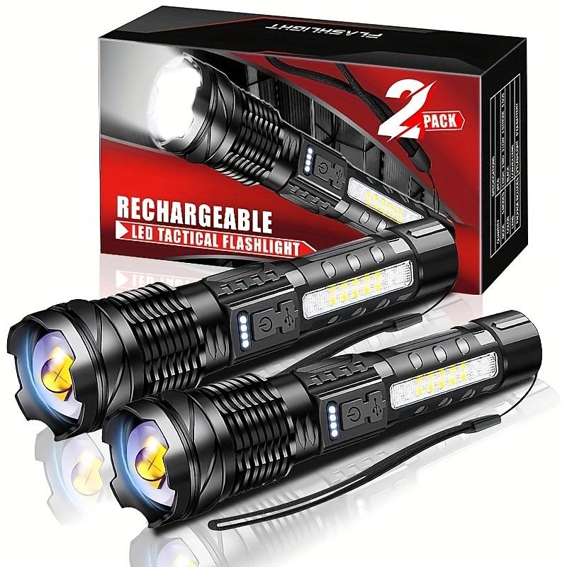 LED Rechargeable Zoom Tactical Flashlights Powerful Portable & Durable LED Light for Outdoor Hiking Camping