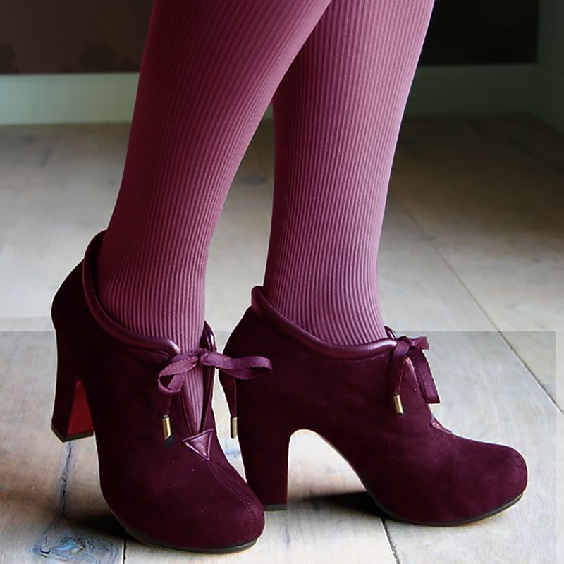 Women's Red Suede Lace-Up Ankle Boots with Block Heel – Ideal for Holidays, Parties, and Special Festive Occasions4