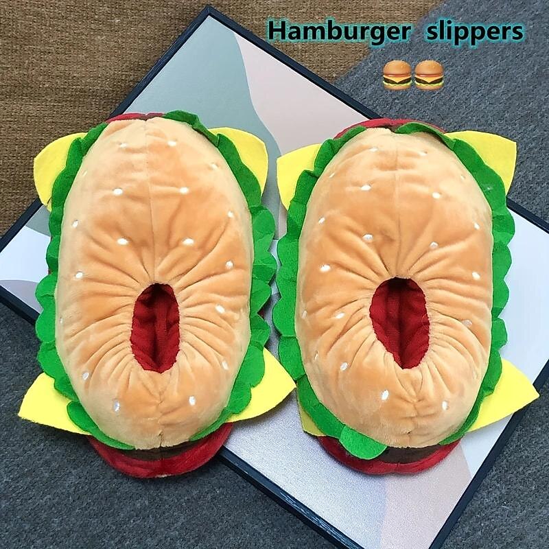 Hamburger Slippers Warm Plush Shoes Household Indoor Shoes Cute Funny Cartoon Shoes Soft Warm Adults' Kigurumi Pajamas Slippers2