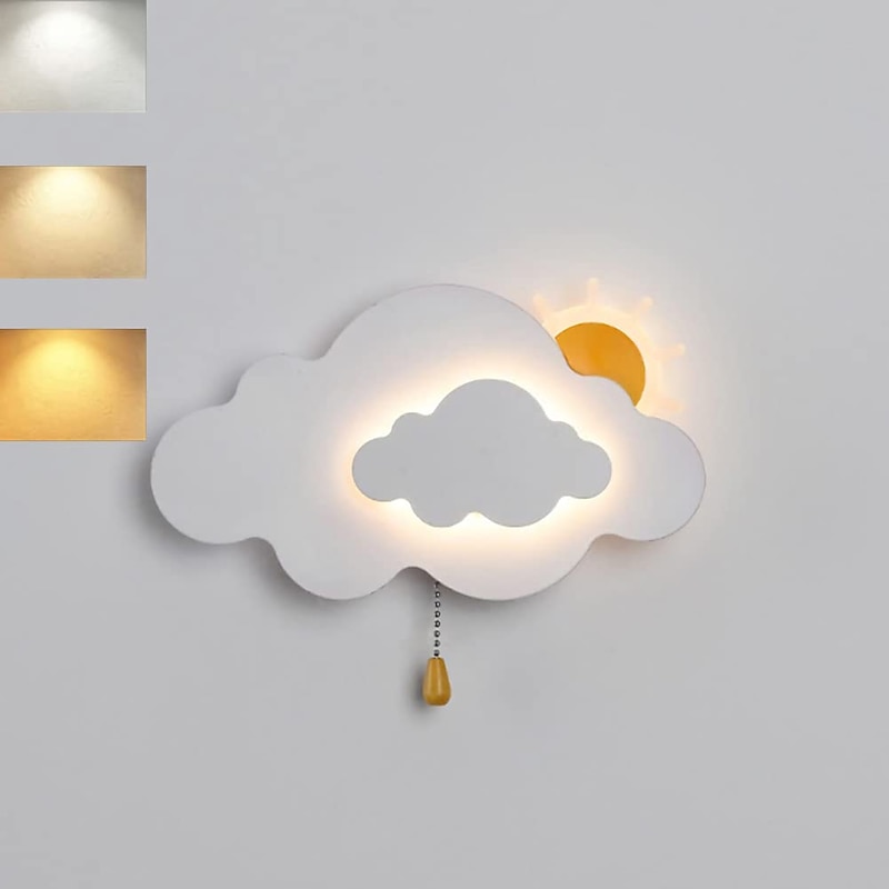 LED Wall Light Indoor Kids 7W Cloud Wall Lamp Kids Room With Pull Switch Children Dimmable Bedside Lamp For Girls Boy Bedroom Decoration Acrylic Night Light Kids Room LampWhite4