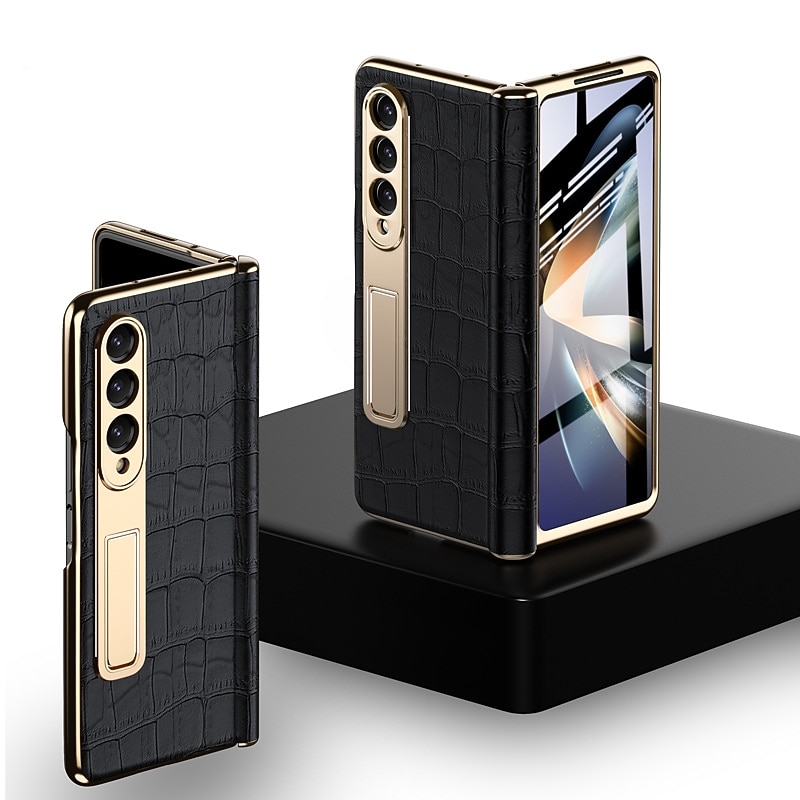 Phone Case For Samsung Galaxy Z Fold 5 Z Fold 4 Z Fold 3 Kickstand Shockproof Genuine Leather4