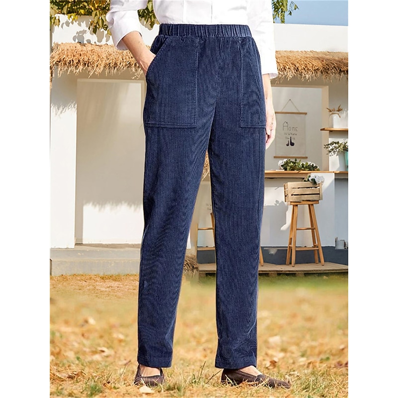 Women's Corduroy Pants Chinos Pants Trousers Streetwear Casual Full Length High Waist Solid Colored Pocket Elastic Waist High Cut Breathability Soft Comfortable Micro-elastic Outdoor Street Daily